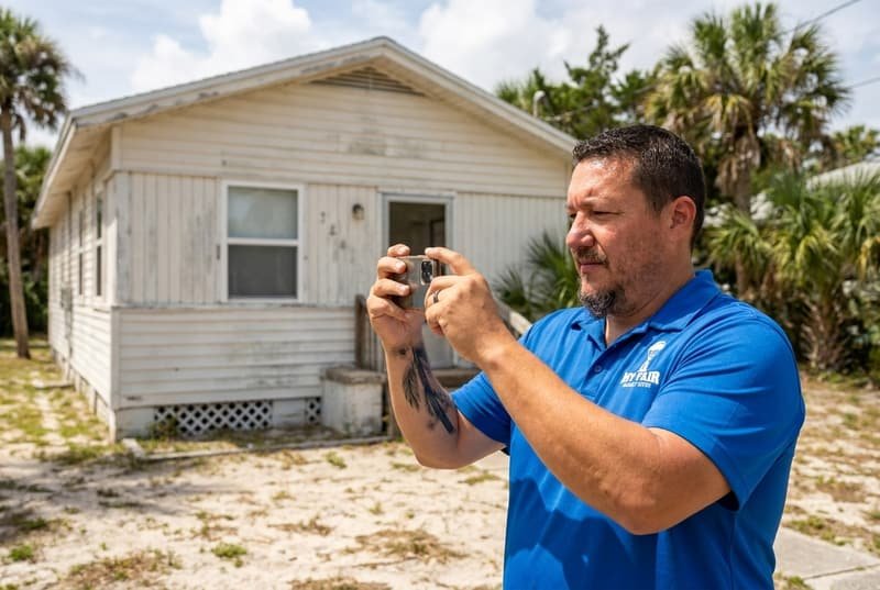 Bryce Spraggins evaluating an older beach cottage for a cash purchase in St. Johns FL