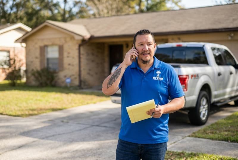 Bryce Spraggins of My Fair Market Offer working a property visit in Jacksonville FL