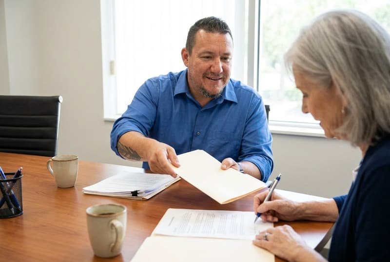 Bryce Spraggins guiding a Jacksonville FL homeowner through cash sale closing documents